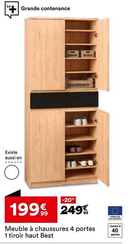 Meuble à chaussures 4 portes 1 tiroir haut Best