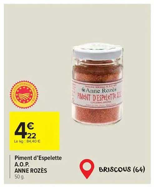 Piment d'Espelette A.O.P. ANNE ROZÈS 50 g