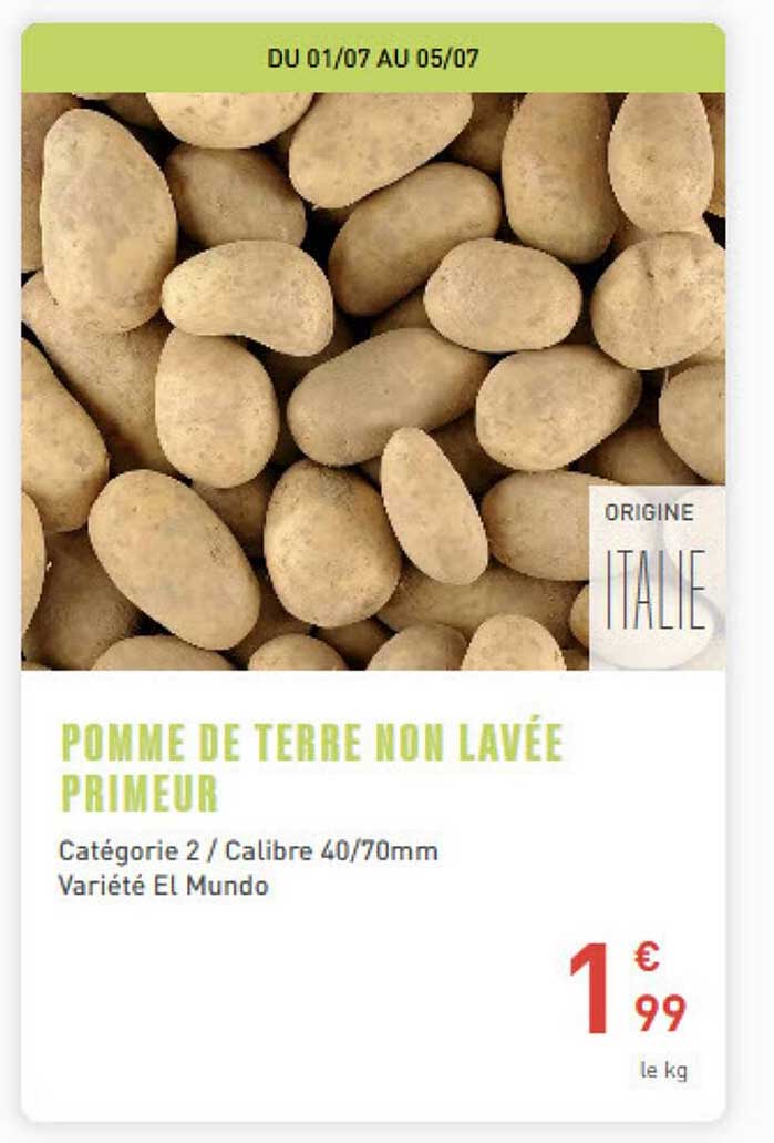 POMME DE TERRE NON LAVÉE PRIMEUR