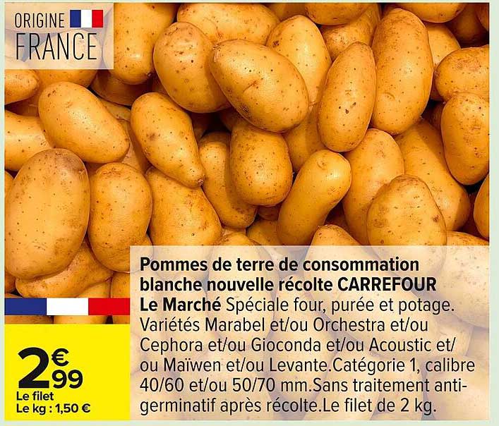 Pommes de terre de consommation blanche nouvelle récolte CARREFOUR