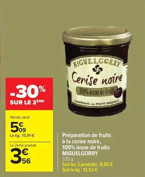 Préparation de fruits à la cerise noire, 100% issue de fruits MIGUELGORRY