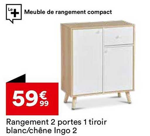 Rangement 2 portes 1 tiroir blanc/chêne Ingo 2