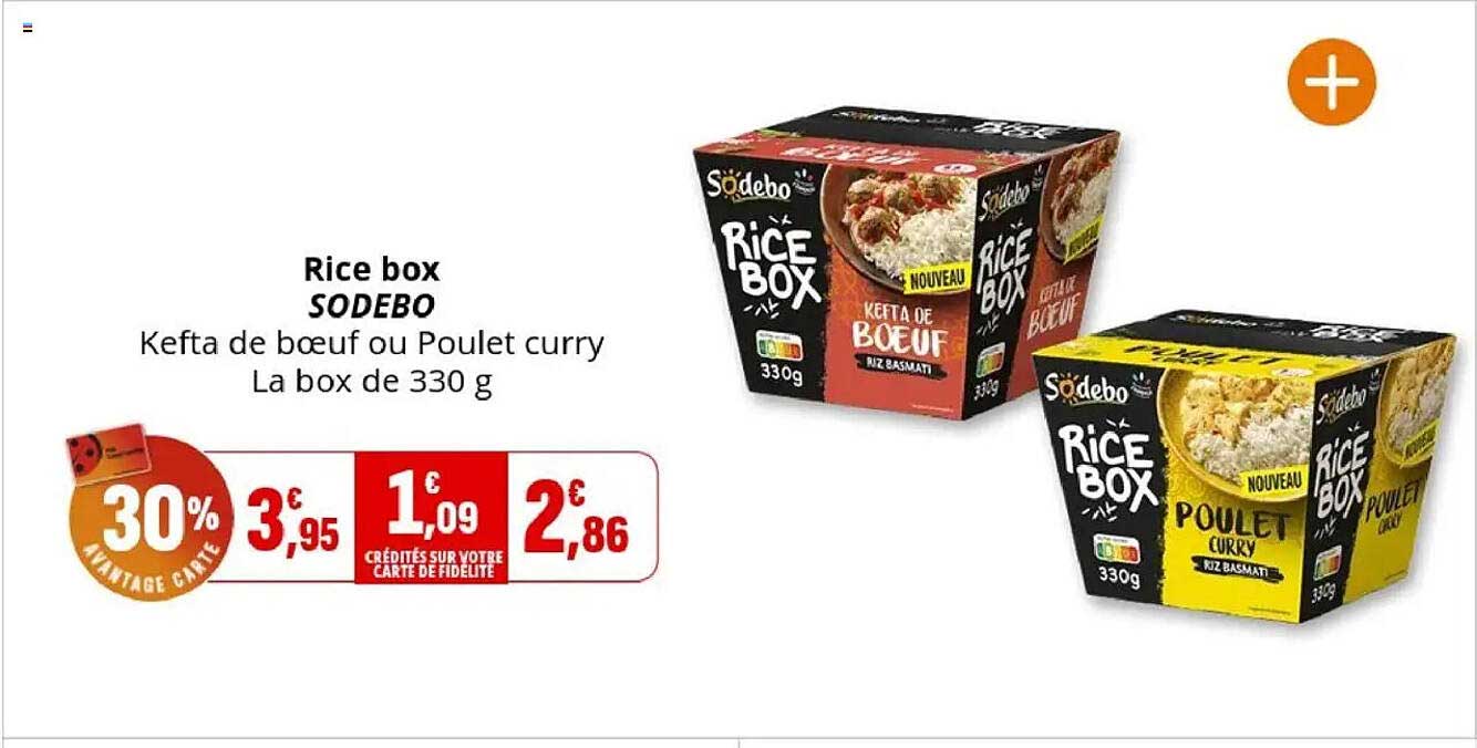 Rice box SODEBO Kefta de bœuf ou Poulet curry La box de 330 g