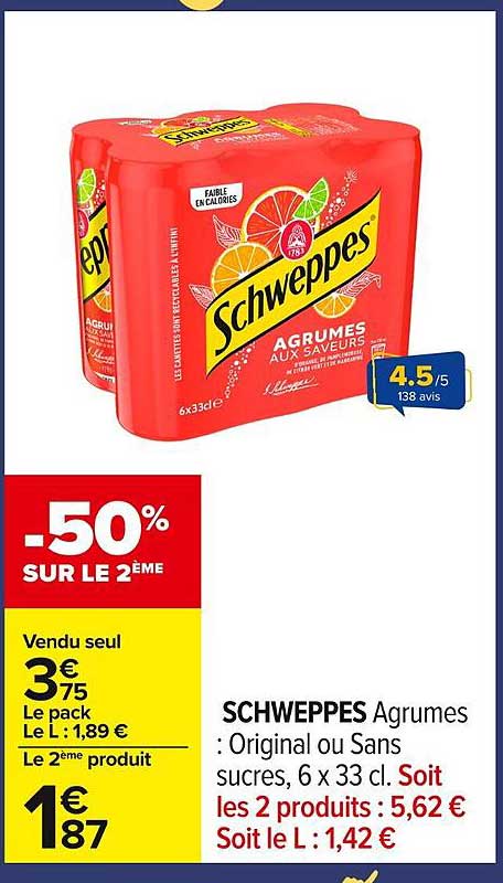 SCHWEPPES Agrumes : Original ou Sans sucres, 6 x 33 cl.