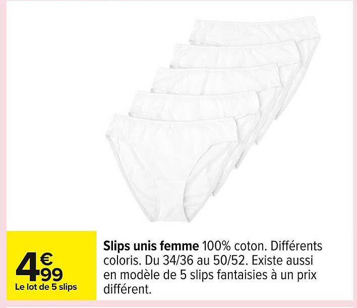 Slips unis femme 100% coton. Différents coloris.