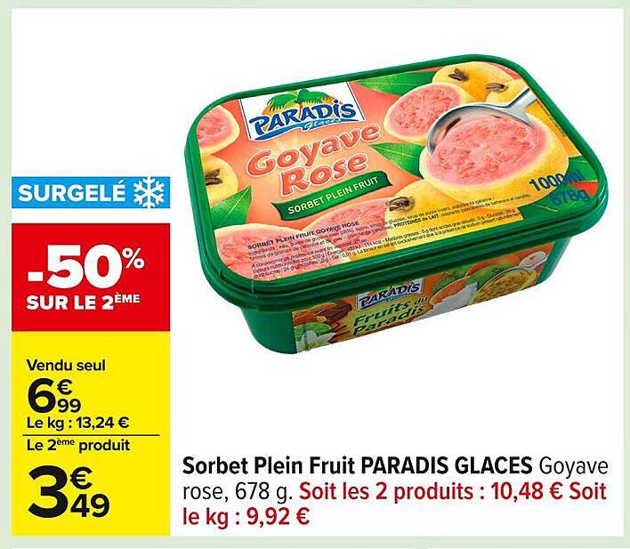 Sorbet Plein Fruit PARADIS GLACES Goyave rose, 678 g.
