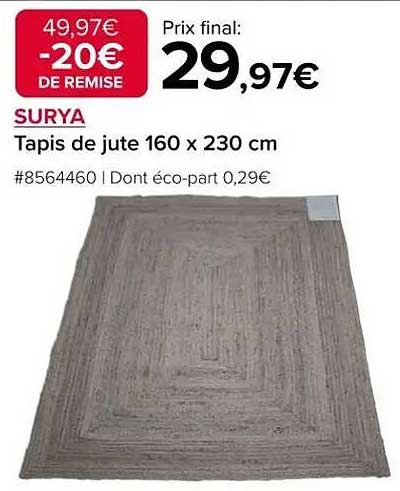 SURYA Tapis de jute 160 x 230 cm