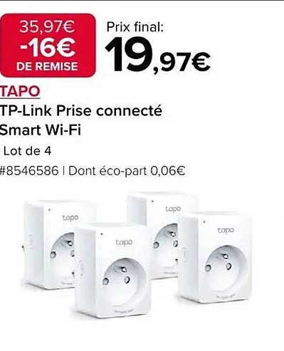 TAPO TP-Link Prise connectée Smart Wi-Fi Lot de 4