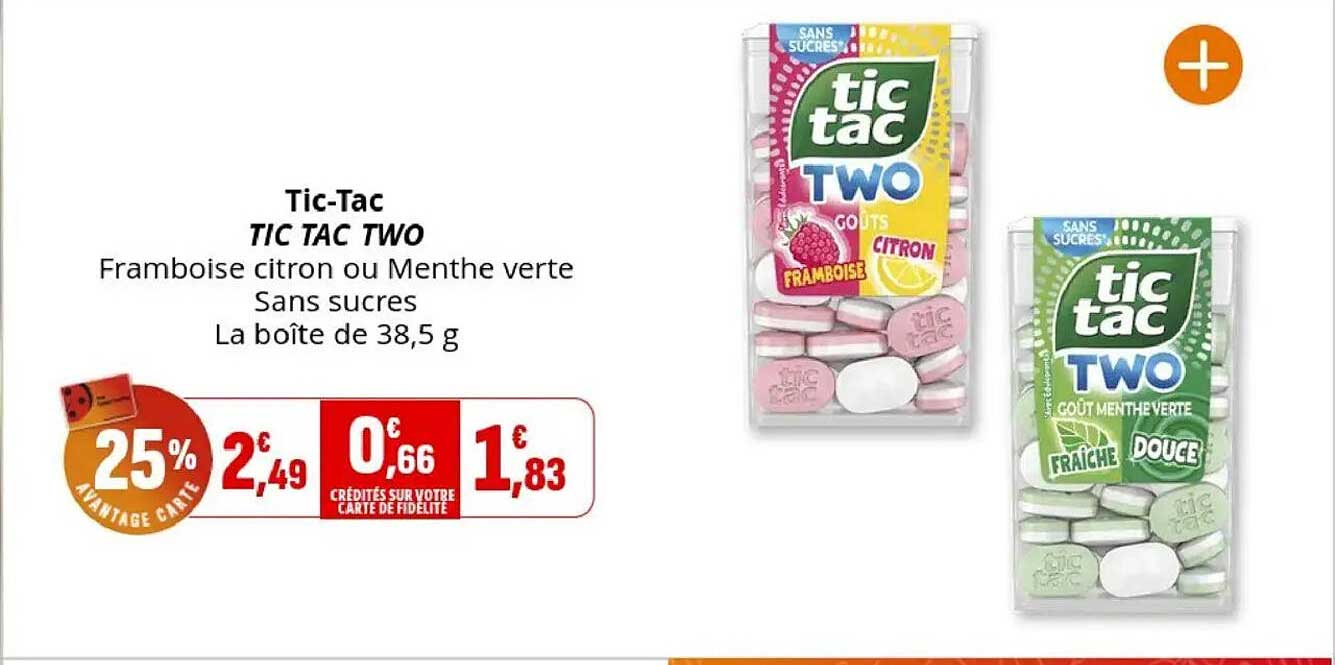 Tic Tac TWO Framboise citron ou Menthe verte
