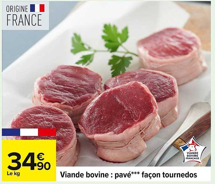 Viande bovine : pavé*** façon tournedos