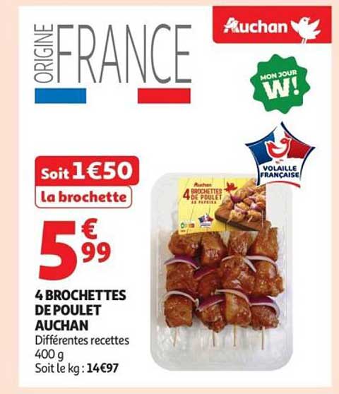 4 BROCHETTES DE POULET AUCHAN