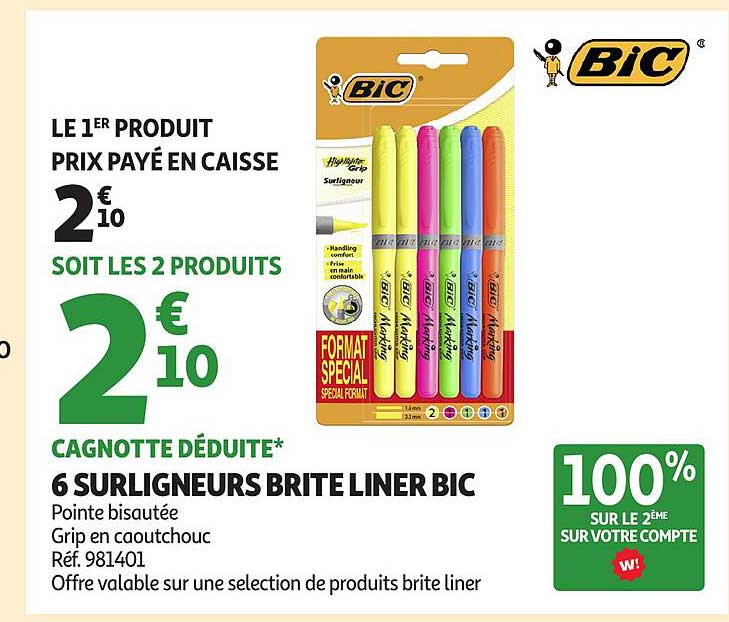 6 SURLIGNEURS BRITE LINER BIC