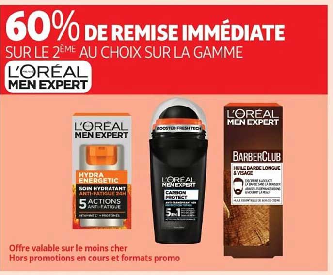 60% DE REMISE IMMÉDIATE SUR LE 2ÈME AU CHOIX SUR LA GAMME L'ORÉAL MEN EXPERT