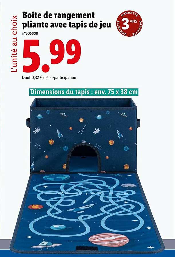 Boîte de rangement pliante avec tapis de jeu