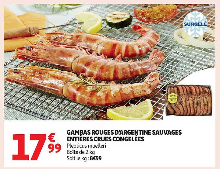 GAMBA ROUGES D'ARGENTINE SAUVAGES ENTIÈRES CRUES CONGELÉES