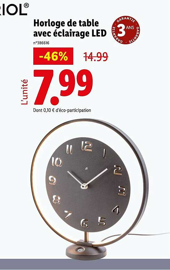 Horloge de table avec éclairage LED