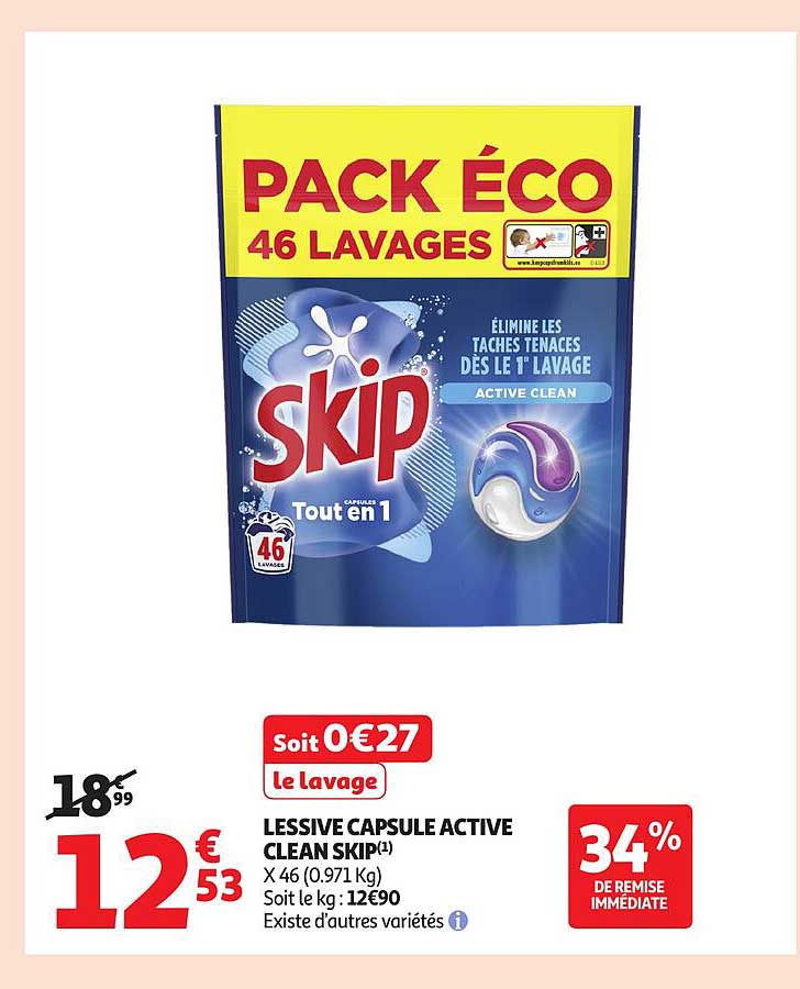 LESSIVE CAPSULE ACTIVE CLEAN SKIP