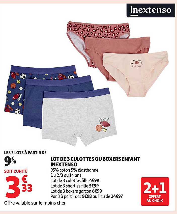 LOT DE 3 CULOTTES OU BOXERS ENFANT INEXTENSO