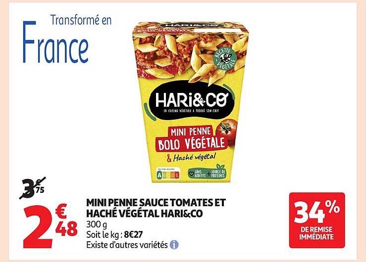 MINI PENNE SAUCE TOMATES ET HACHÉ VÉGÉTAL HARI&CO