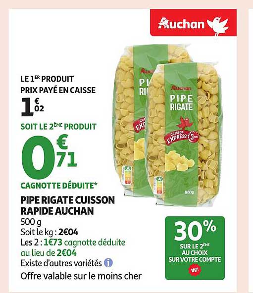 PIPE RIGATE CUISSON RAPIDE AUCHAN