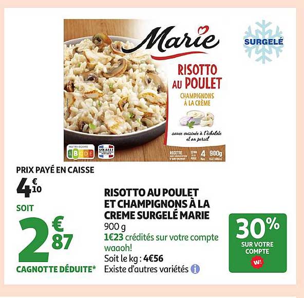 RISOTTO AU POULET ET CHAMPIGNONS À LA CRÈME SURGELÉ MARIE