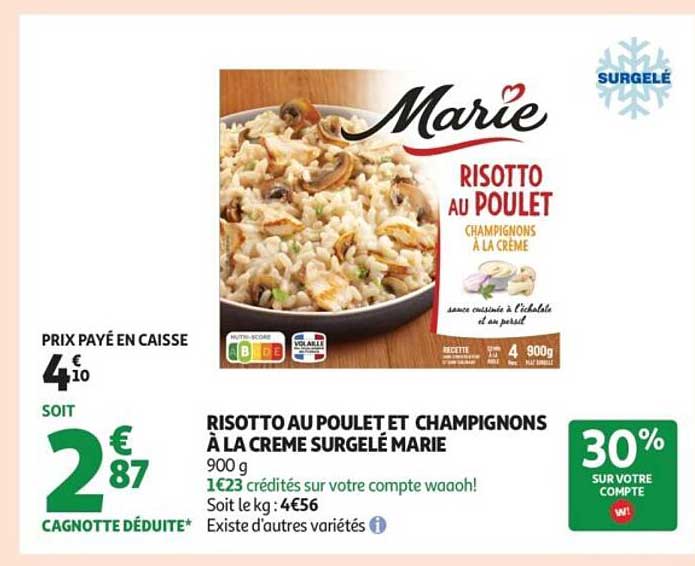 RISOTTO AU POULET ET CHAMPIGNONS À LA CRÈME SURGELÉ MARIE