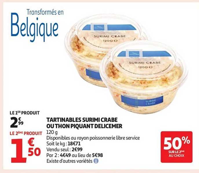 TARTINABLES SURIMI CRABE OU THON PIQUANT DELICEMER