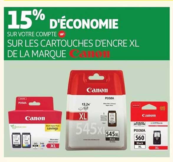 15% D'ÉCONOMIE SUR VOTRE COMPTE W! SUR LES CARTOUCHES D'ENCRE XL DE LA MARQUE Canon