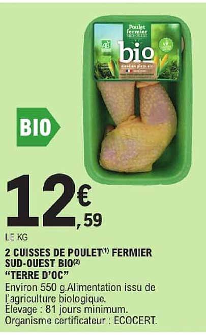 2 CUISSES DE POULET(1) FERMIER SUD-OUEST BIO(2) “TERRE DOC”