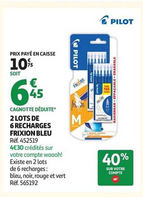 2 LOTS DE 6 RECHARGES FRIXION BLEU