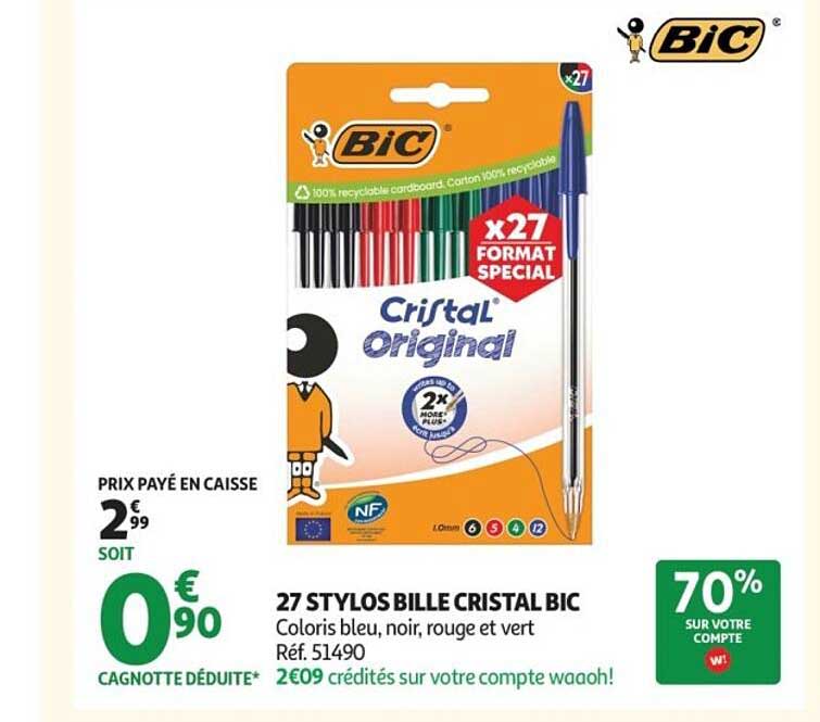 27 STYLOS BILLE CRISTAL BIC