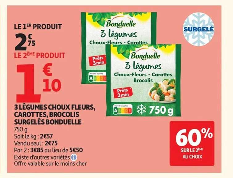 3 LÉGUMES CHOUX FLEURS, CAROTTES, BROCOLIS SURGELÉS BONDUELLE