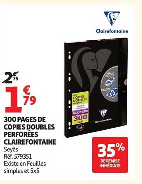 300 PAGES DE COPIES DOUBLES PERFORÉES CLAIREFONTAINE