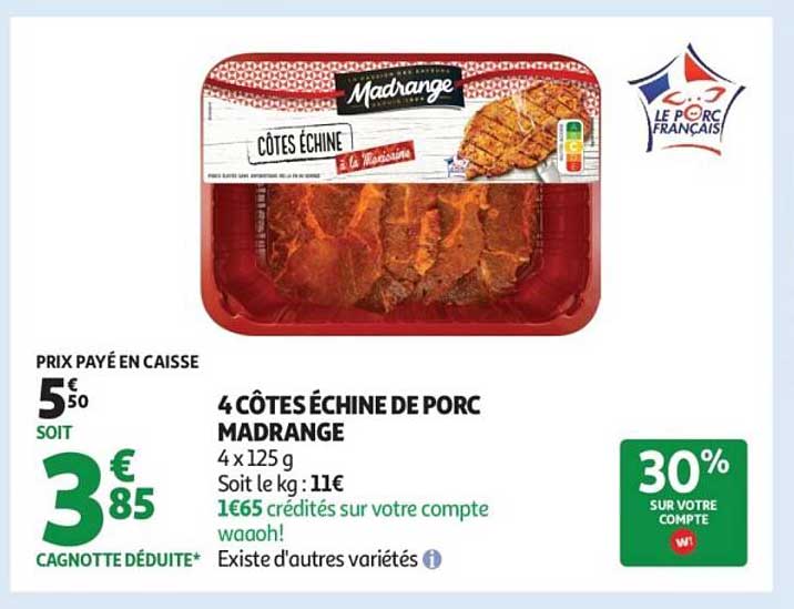 4 CÔTES ÉCHINE DE PORC MADRANGE
