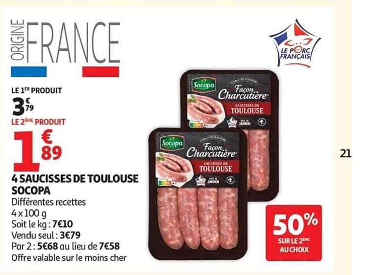 4 SAUCISSES DE TOULOUSE SOCOPA