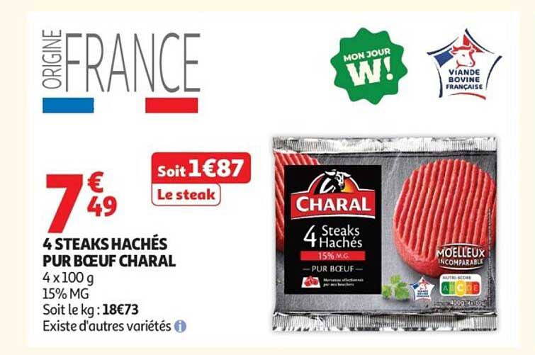 4 STEAKS HACHÉS PUR BŒUF CHARAL