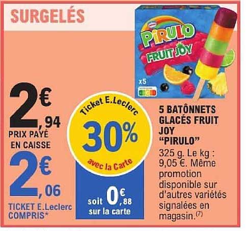 5 BATÔNETS GLACÉS FRUIT JOY "PIRULO"