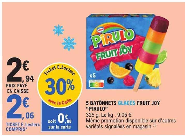 5 BÂTONNETS GLACÉS FRUIT JOY “PIRULO”