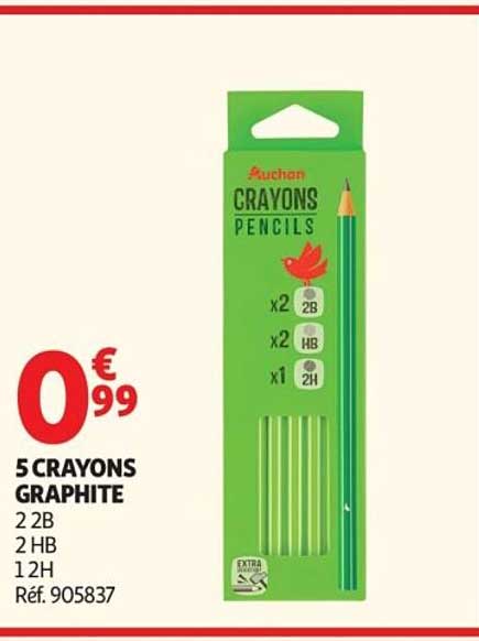 5 CRAYONS GRAPHITE 2B 2 HB 1 2H Réf. 905837