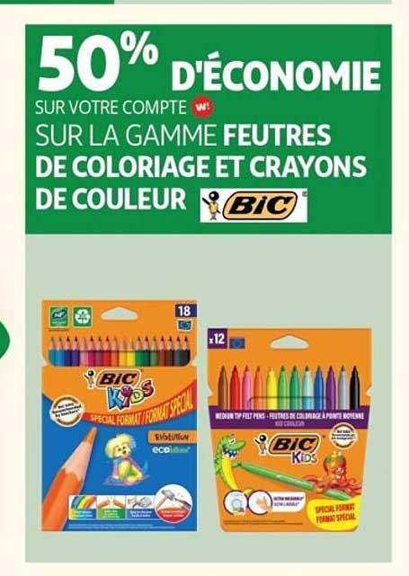 50% d'économie sur votre compte sur la gamme feutres de coloriage et crayons de couleur BIC