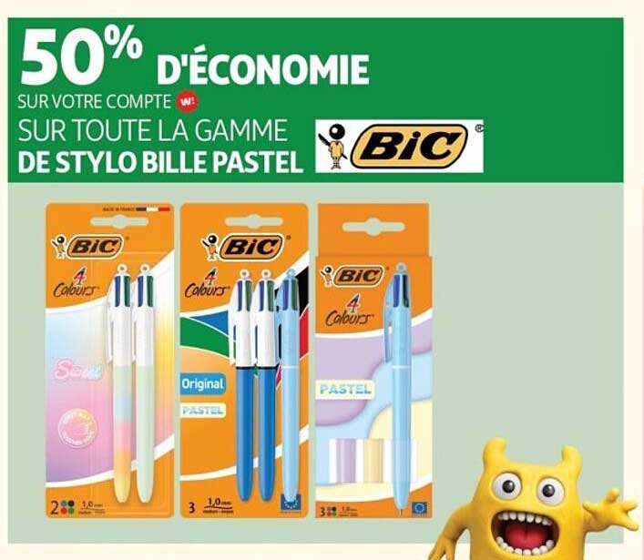 50% D'ÉCONOMIE SUR VOTRE COMPTE SUR TOUTE LA GAMME DE STYLO BILLE PASTEL BIC
