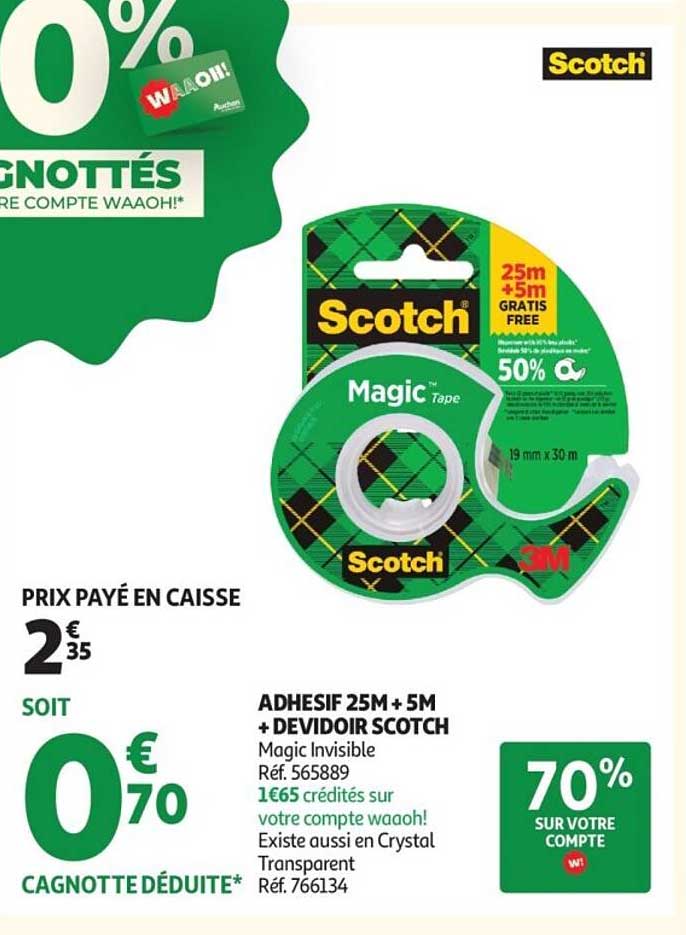 ADHESIF 25M + 5M + DEVIDOIR SCOTCH Magic Invisible
