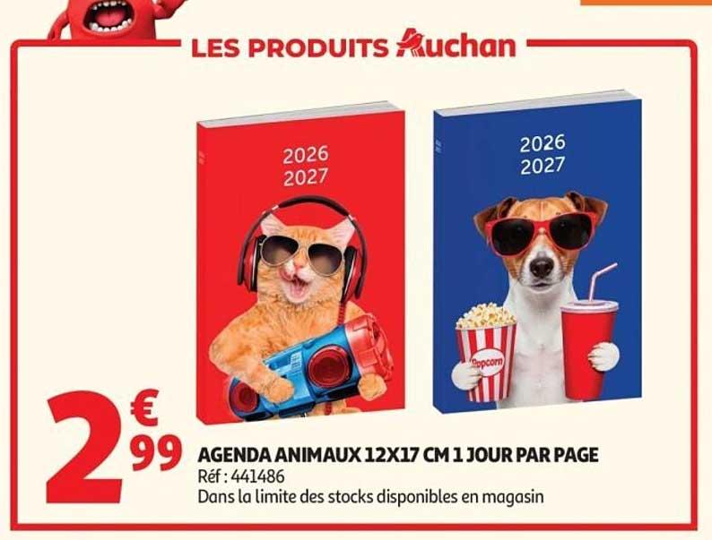 AGENDA ANIMAUX 12X17 CM 1 JOUR PAR PAGE
