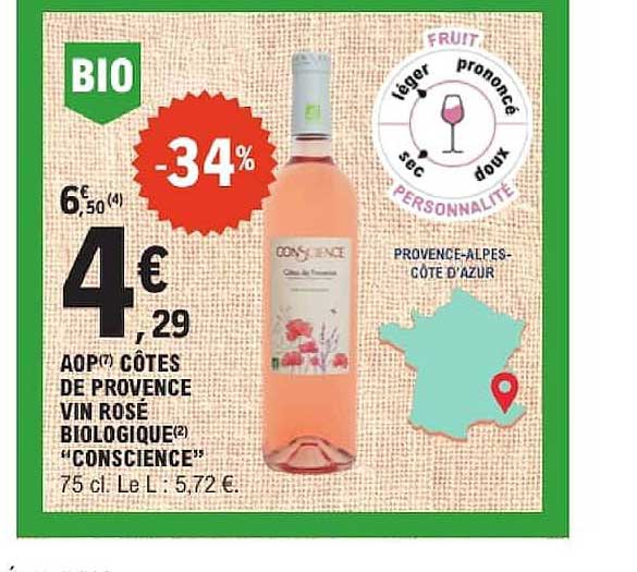 AOP Côtes de Provence vin rosé biologique “Conscience” 75 cl