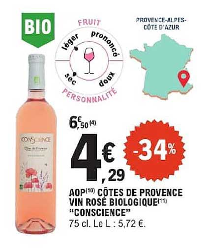 AOP CÔTES DE PROVENCE VIN ROSÉ BIOLOGIQUE "CONSCIENCE"