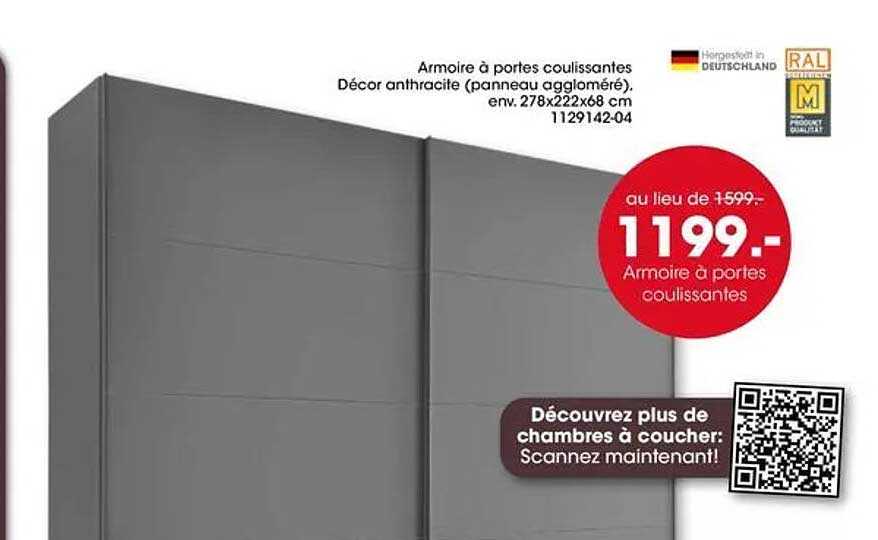 Armoire à portes coulissantes Décor anthracite (panneau aggloméré), env. 278x222x68 cm 1129142-04