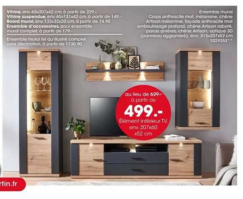 au lieu de 629.- à partir de 499.- Élément intérieur TV, env. 207x60 x52 cm