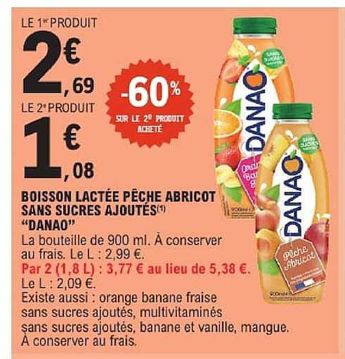 BOISSON LACTÉE PÊCHE ABRICOT SANS SUCRES AJOUTÉS(*) “DANAO”