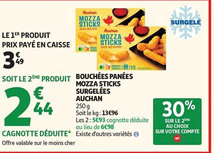 BOUCHÉES PANÉES MOZZA STICKS SURGELÉES AUCHAN