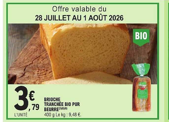 BRIOCHE TRANCHÉE BIO PUR BEURRE